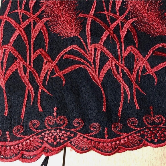 Y2K Francesca Caretti Black Red Floral Embroidered A-Line Midi Cocktail Dress~4~ - Picture 10 of 12
